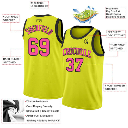 Custom Neon Yellow Pink-Black Authentic Basketball Jersey - Sky-Custom
