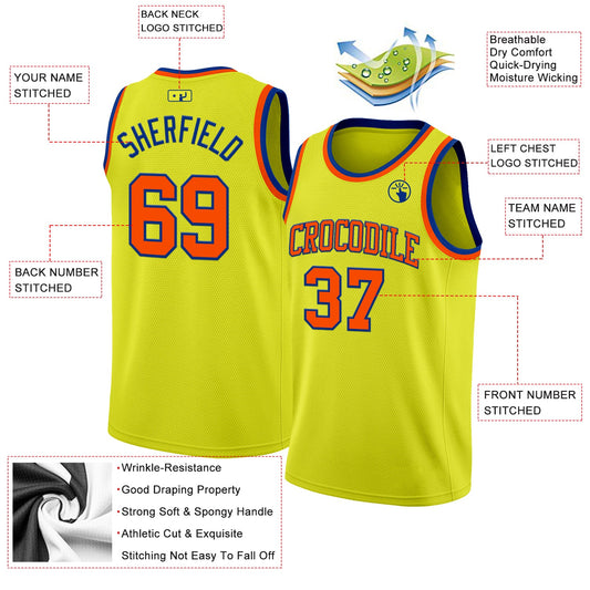 Custom Neon Yellow Orange-Royal Authentic Basketball Jersey - Sky-Custom