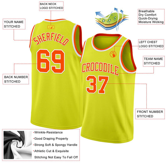 Custom Neon Yellow Orange-White Authentic Basketball Jersey - Sky-Custom