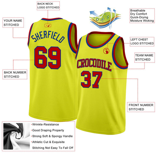 Custom Neon Yellow Red-Royal Authentic Basketball Jersey - Sky-Custom