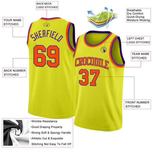 Custom Neon Yellow Orange-Purple Authentic Basketball Jersey - Sky-Custom