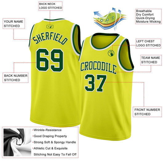 Custom Neon Yellow Green-White Authentic Basketball Jersey - Sky-Custom