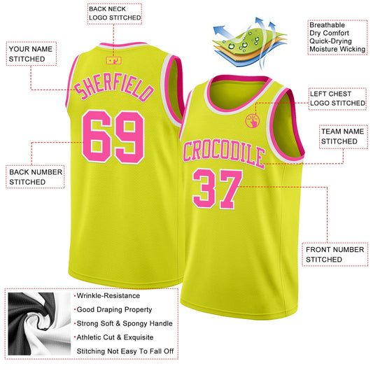 Custom Neon Yellow Pink-White Authentic Basketball Jersey - Sky-Custom