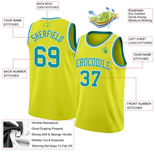 Custom Neon Yellow Teal-White Authentic Basketball Jersey - Sky-Custom