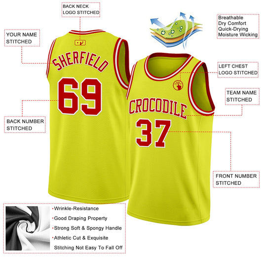 Custom Neon Yellow Red-White Authentic Basketball Jersey - Sky-Custom