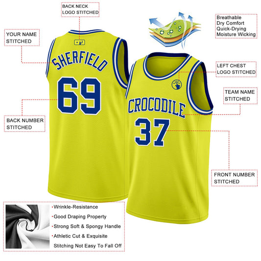 Custom Neon Yellow Royal-White Authentic Basketball Jersey - Sky-Custom