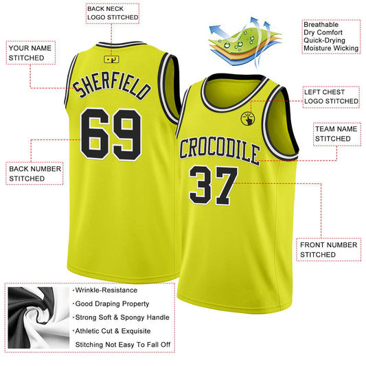 Custom Neon Yellow Black-White Authentic Basketball Jersey - Sky-Custom
