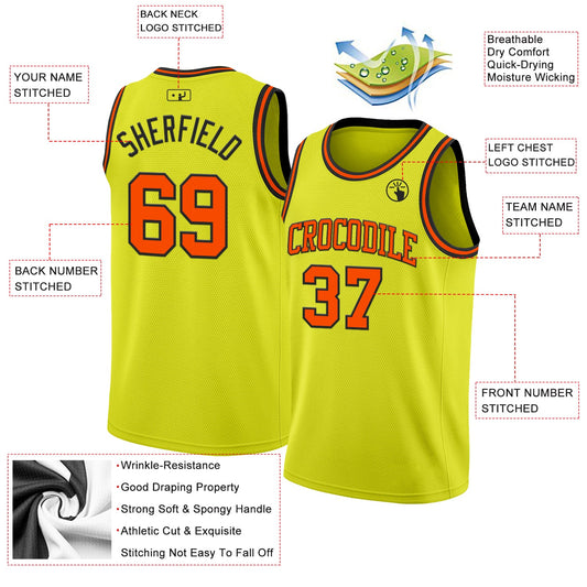 Custom Neon Yellow Orange-Black Authentic Basketball Jersey - Sky-Custom