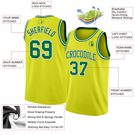 Custom Neon Yellow Kelly Green-White Authentic Basketball Jersey - Sky-Custom