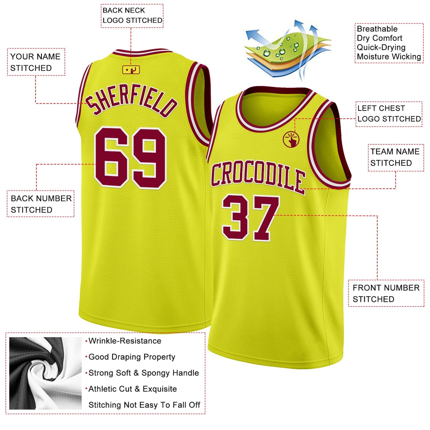 Custom Neon Yellow Maroon-White Authentic Basketball Jersey - Sky-Custom