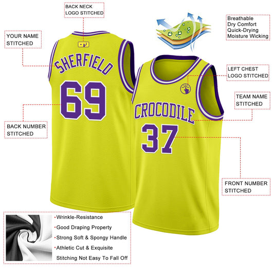 Custom Neon Yellow Purple-White Authentic Basketball Jersey - Sky-Custom