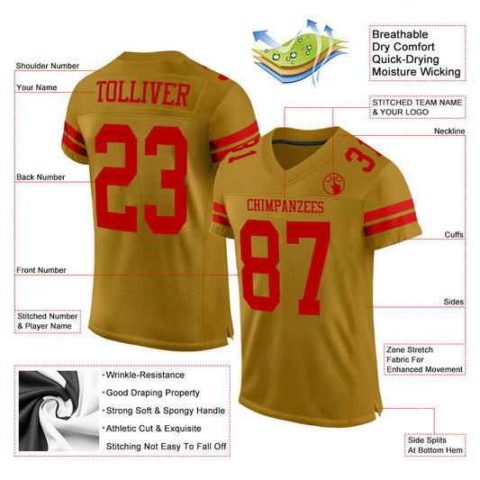 Custom Old Gold Red Mesh Authentic Football Jersey - Sky-Custom