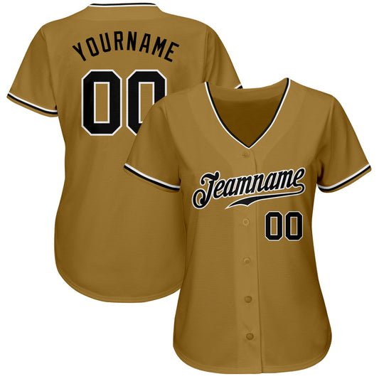 Custom Old Gold Black-White Authentic Baseball Jersey - Sky-Custom