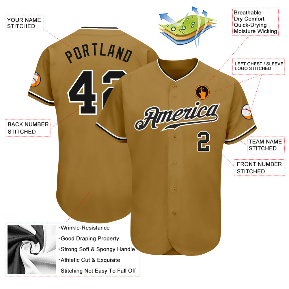 Custom Old Gold Black-White Authentic Baseball Jersey - Sky-Custom