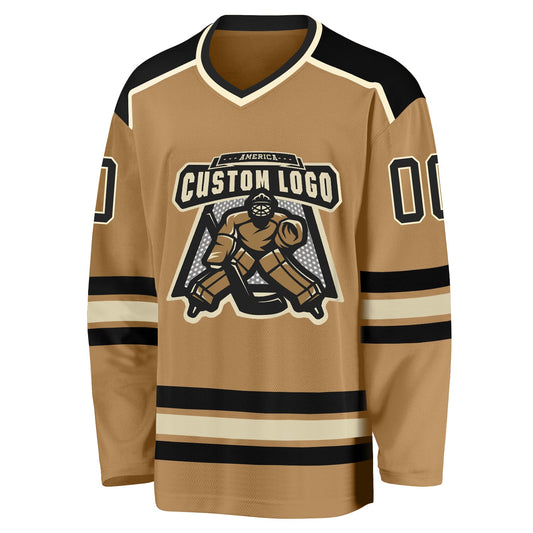Custom Old Gold Black-Cream Hockey Jersey - Sky-Custom