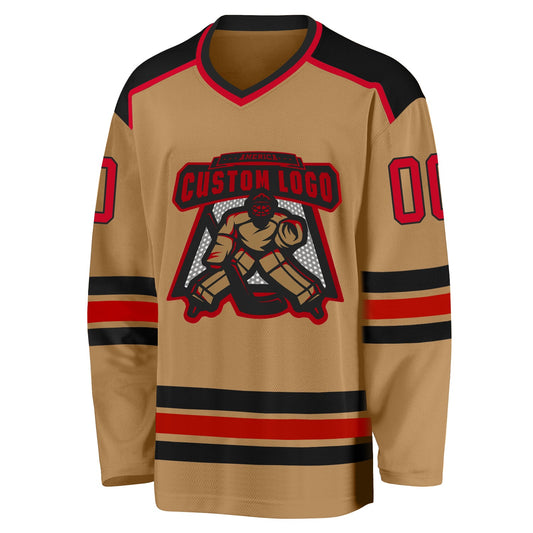 Custom Old Gold Red-Black Hockey Jersey - Sky-Custom