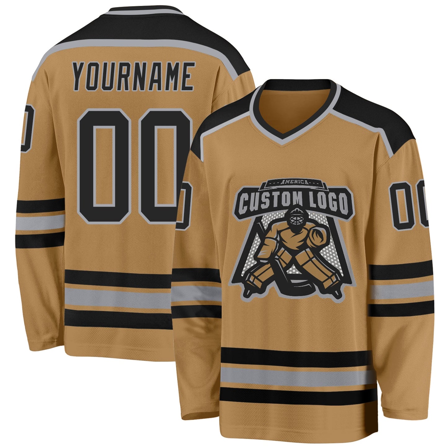 Custom Old Gold Black-Gray Hockey Jersey - Sky-Custom
