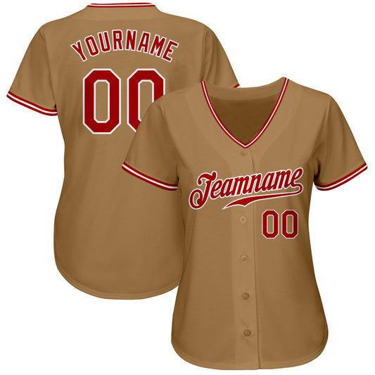 Custom Old Gold Red-White Authentic Baseball Jersey - Sky-Custom