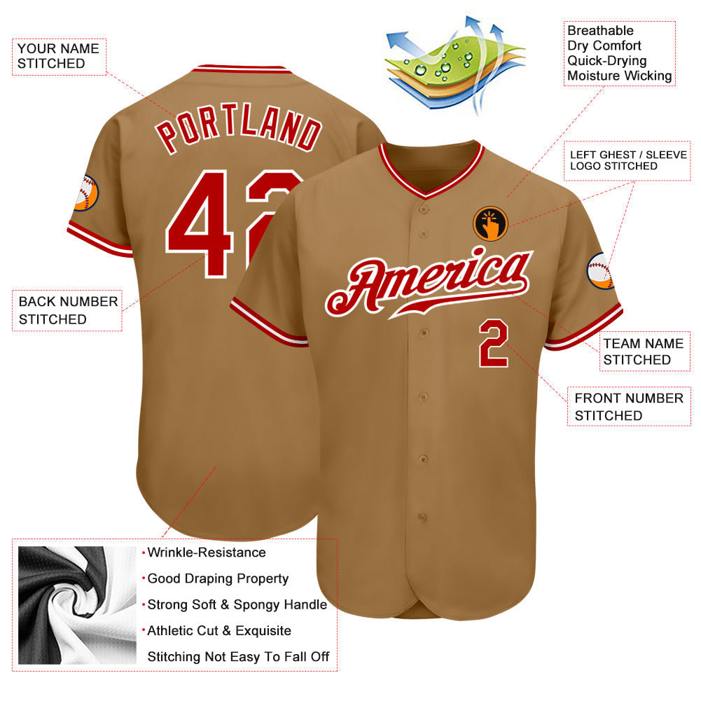 Custom Old Gold Red-White Authentic Baseball Jersey - Sky-Custom