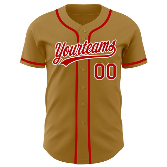 Custom Old Gold Red-White Authentic Baseball Jersey - Sky-Custom