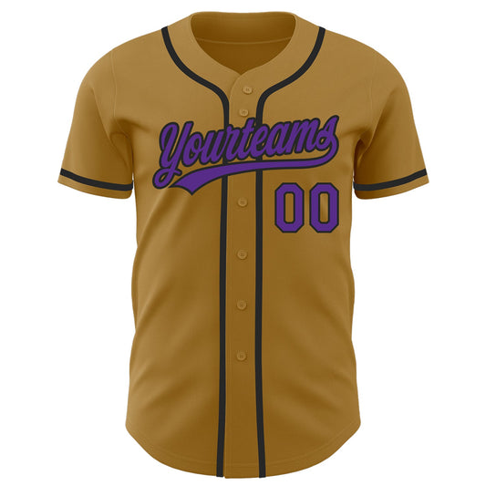 Custom Old Gold Purple-Black Authentic Baseball Jersey - Sky-Custom