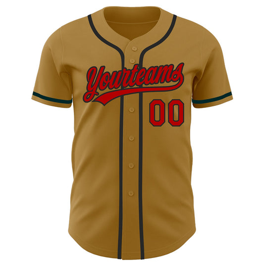 Custom Old Gold Red-Black Authentic Baseball Jersey - Sky-Custom