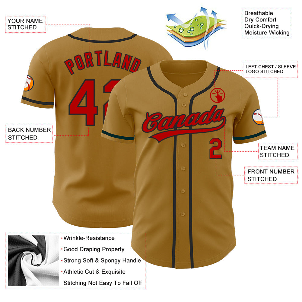 Custom Old Gold Red-Black Authentic Baseball Jersey - Sky-Custom