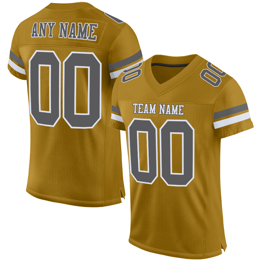 Custom Old Gold Steel Gray-White Mesh Authentic Football Jersey - Sky-Custom