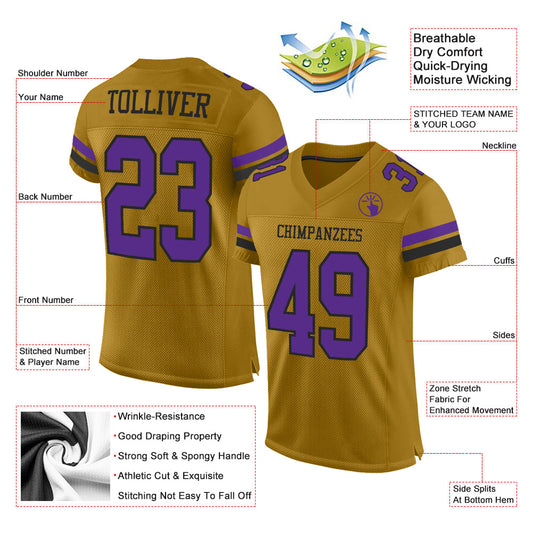 Custom Old Gold Purple-Black Mesh Authentic Football Jersey - Sky-Custom