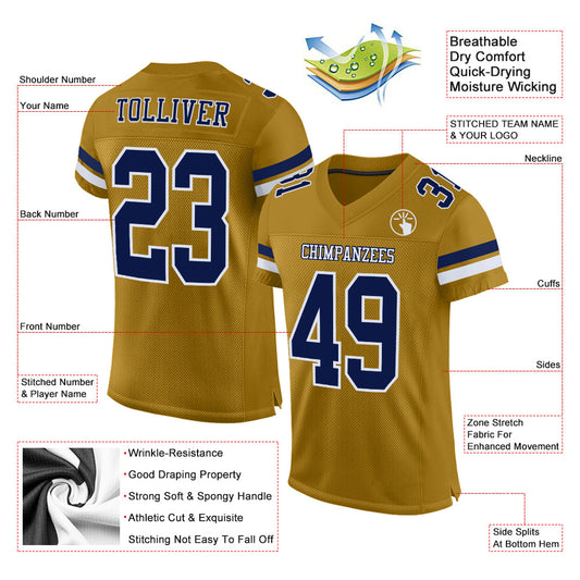 Custom Old Gold Navy-White Mesh Authentic Football Jersey - Sky-Custom