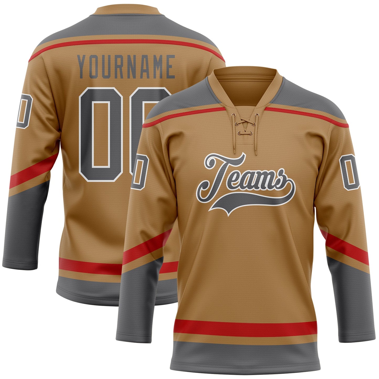 Custom Old Gold Steel Gray-White Hockey Lace Neck Jersey - Sky-Custom