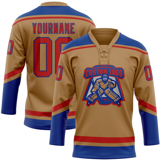 Custom Old Gold Red-Royal Hockey Lace Neck Jersey - Sky-Custom