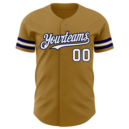 Custom Old Gold White-Navy Authentic Baseball Jersey - Sky-Custom