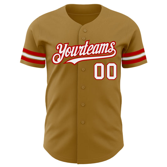 Custom Old Gold White-Red Authentic Baseball Jersey - Sky-Custom