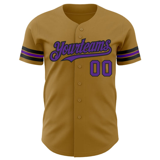Custom Old Gold Purple-Black Authentic Baseball Jersey - Sky-Custom