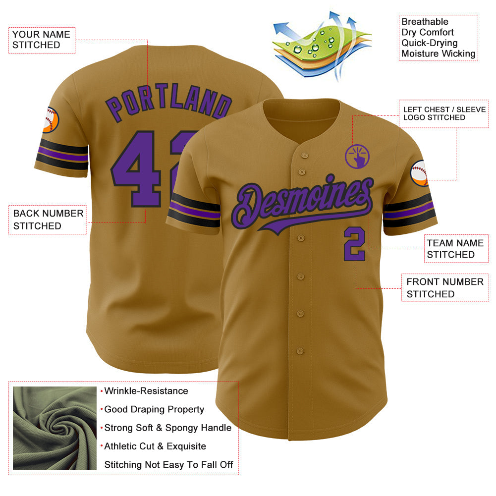 Custom Old Gold Purple-Black Authentic Baseball Jersey - Sky-Custom