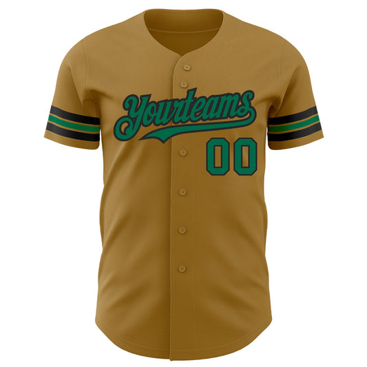 Custom Old Gold Kelly Green-Black Authentic Baseball Jersey - Sky-Custom