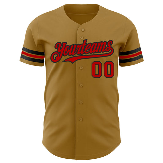 Custom Old Gold Red-Black Authentic Baseball Jersey - Sky-Custom