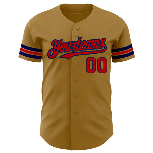 Custom Old Gold Red-Navy Authentic Baseball Jersey - Sky-Custom