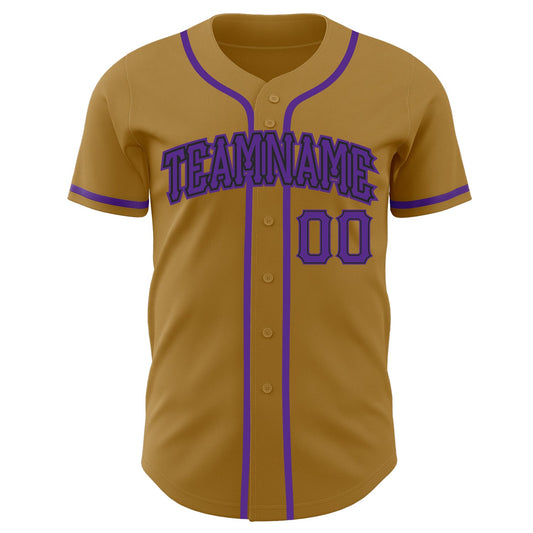 Custom Old Gold Purple-Black Authentic Baseball Jersey - Sky-Custom
