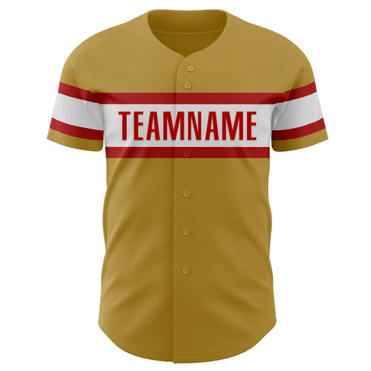 Custom Old Gold Red-White Authentic Baseball Jersey - Sky-Custom