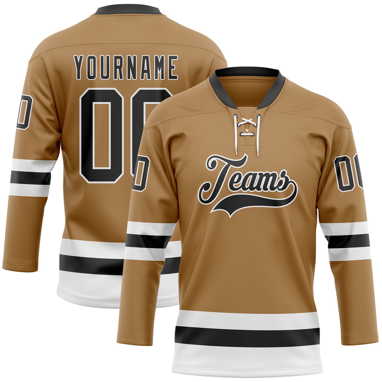 Custom Old Gold Black-White Hockey Lace Neck Jersey - Sky-Custom