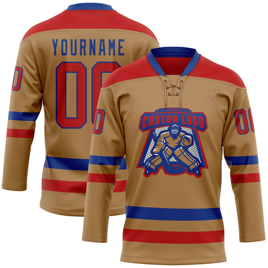 Custom Old Gold Red-Royal Hockey Lace Neck Jersey - Sky-Custom