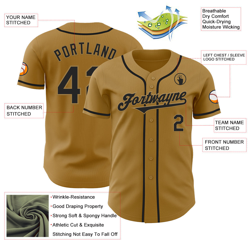 Custom Old Gold Black Authentic Baseball Jersey - Sky-Custom