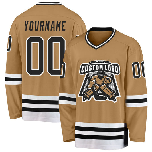 Custom Old Gold Black-White Hockey Jersey - Sky-Custom