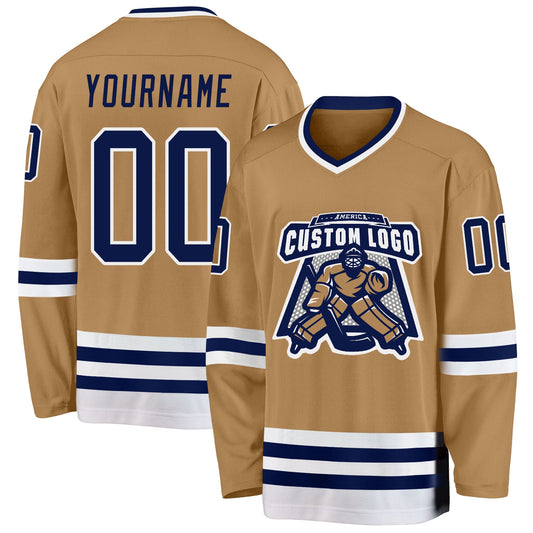 Custom Old Gold Navy-White Hockey Jersey - Sky-Custom