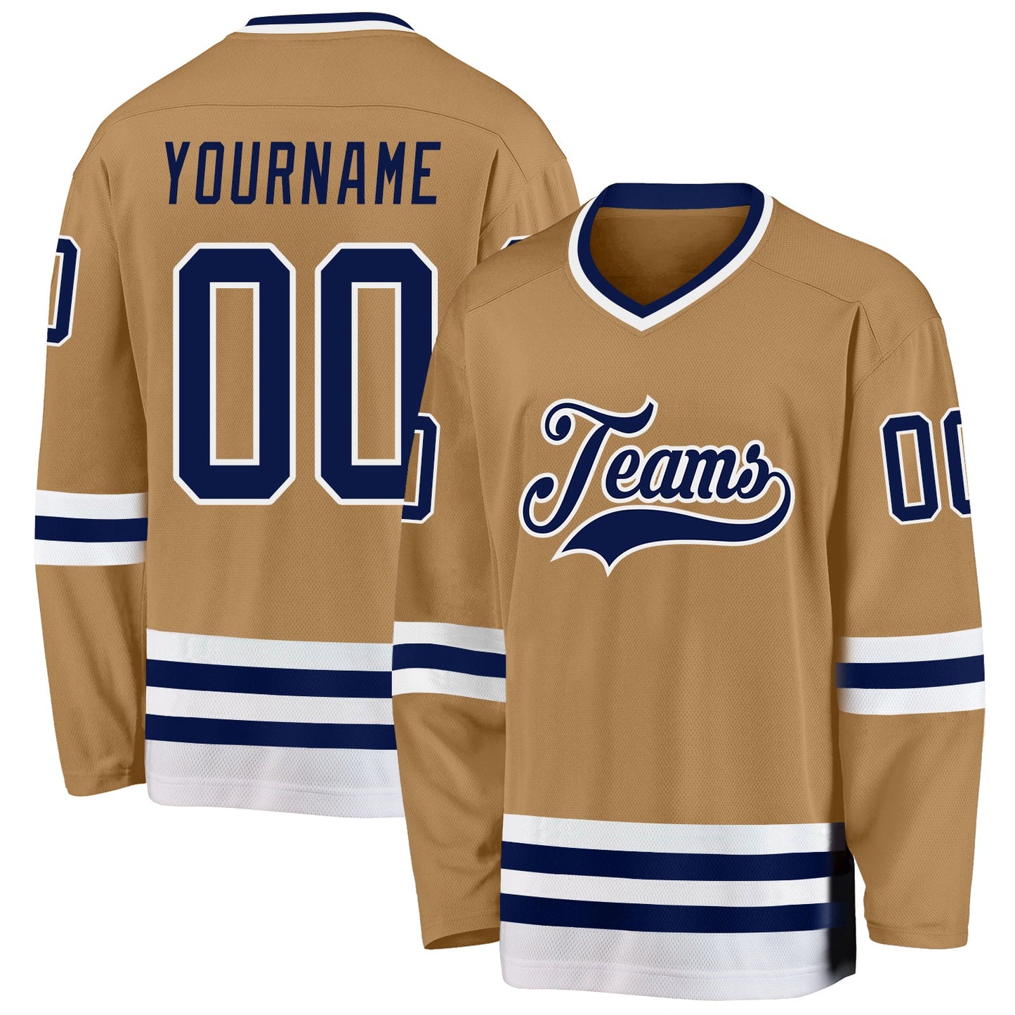 Custom Old Gold Navy-White Hockey Jersey - Sky-Custom