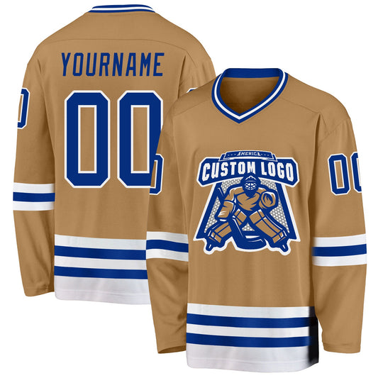Custom Old Gold Royal-White Hockey Jersey - Sky-Custom