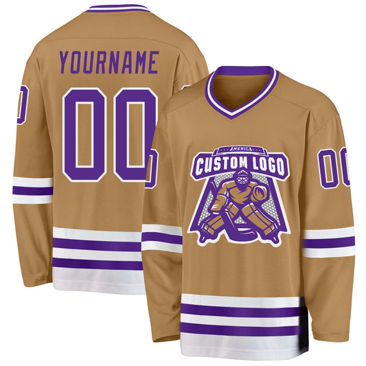 Custom Old Gold Purple-White Hockey Jersey - Sky-Custom