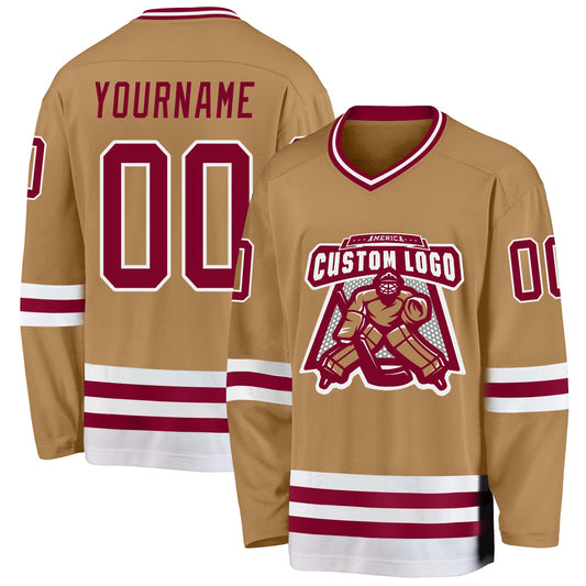 Custom Old Gold Maroon-White Hockey Jersey - Sky-Custom